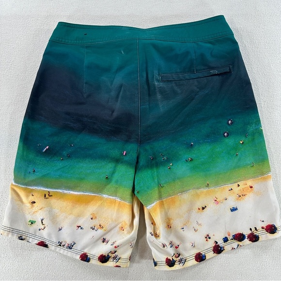 American Eagle Outfitters Green and Cream Beach Scene Swim Shorts Sz XS - Picture 5 of 11